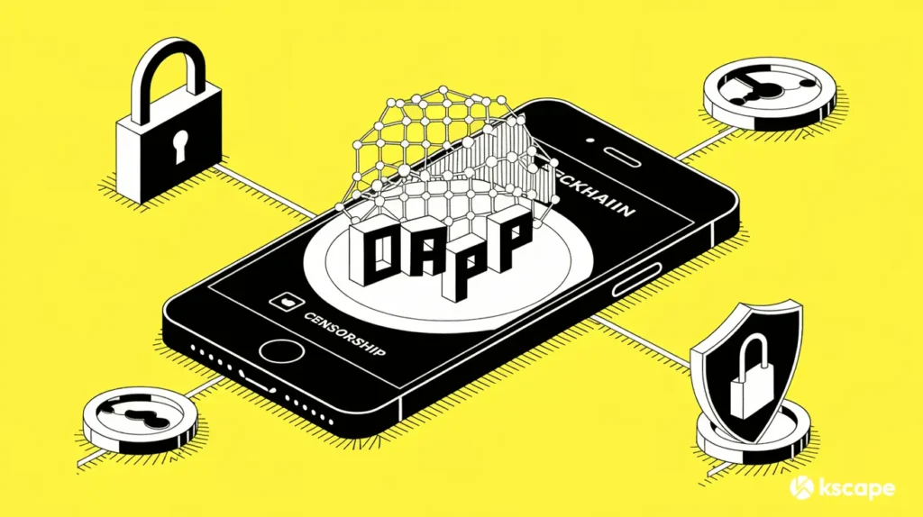 DApp 장점을 상징하는 보완, 프라이버시, 검열 금지 아이콘 이미지