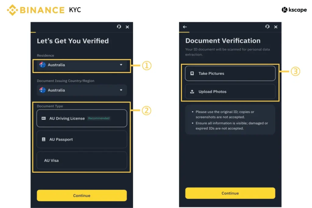 binance-kyc-residence-selection-and-document-upload-screen