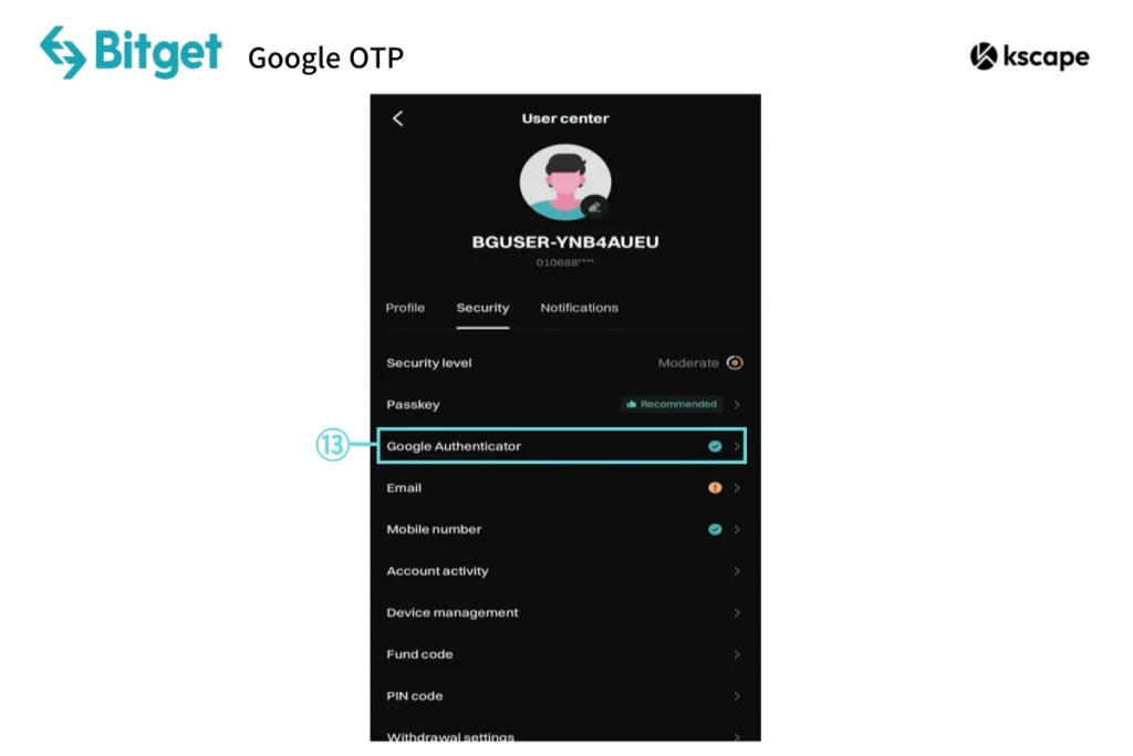 비트겟 google otp 등록 완료